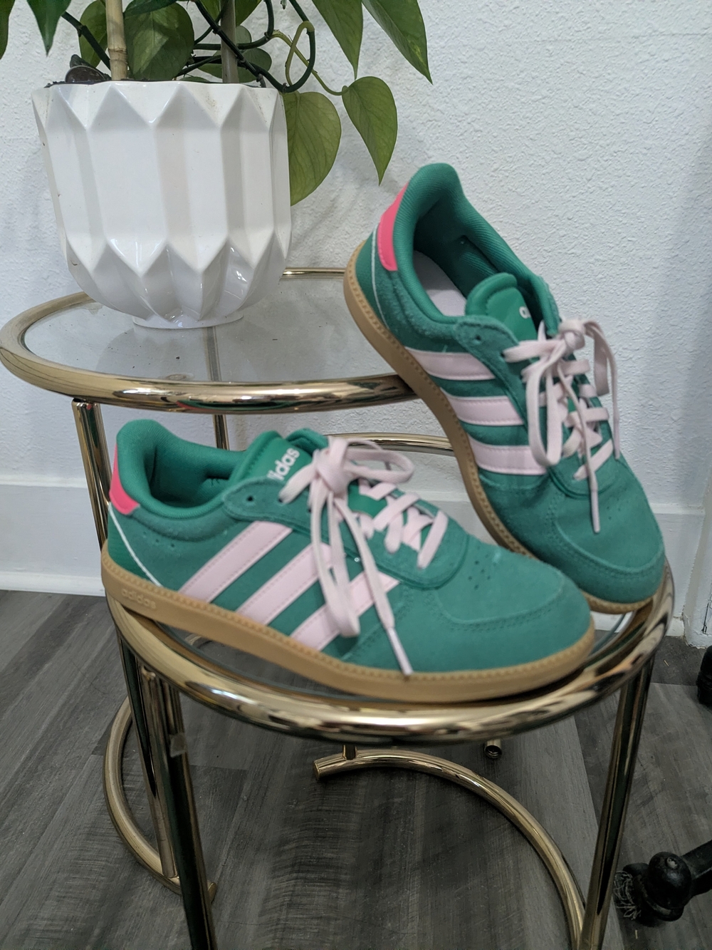 adidas Women's Green and Pink Suede Retro Sneakers